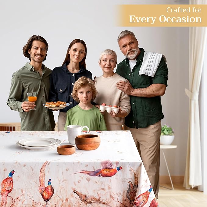 Maison d' Hermine Table Cloth Rectangle Table 100% Cotton 60 x 108 Inches Fall Tablecloth Reusable Everyday Use for Thanksgiving Christmas Decorations Dining Farmhouse Party (Faisan D'Automne)