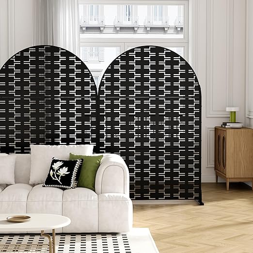 Casaphoria 72" H x 47" W Arched Metal Privacy Screen - Elegant Freestanding Outdoor Screen for Deck, Patio & Balcony - Versatile Decorative Privacy Panels for Home & Garden Use (Black-Brick)