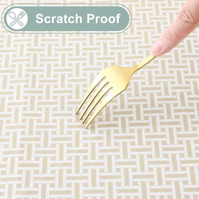 misaya Round Waterproof Vinyl Table Cloth, Plastic Tablecloth with Flannel Backing, Wipeable Table Cover for Dinner, Picnic, Indoor and Outdoor (Weave Patternd, 60")