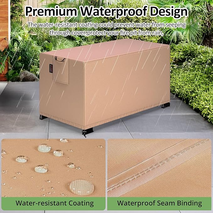 QH.HOME Fire Pit Cover Rectangle 44 x 34 Inch,Outdoor Waterproof Fire Pit Table Cover Strong Tear Resistant and Fading Resistant for Rectangular Patio Furniture Fireplaces - Wheat