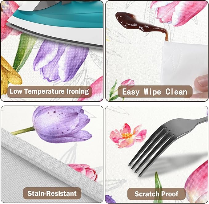 Spring Summer Easter Round Fitted Tablecloth with Elastic Edge Tulip Lavender Floral Circle Table Cloth for 40-44" Tables Wipeable Waterproof Farmhouse Flowers Table Cover for Picnic Dining Outdoor