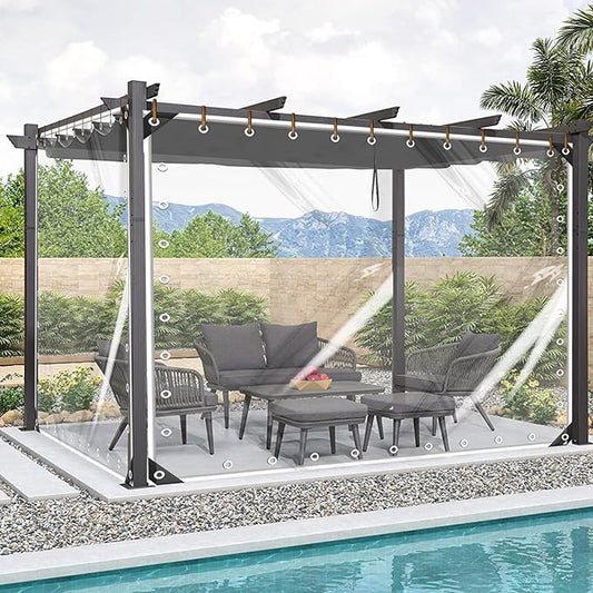 FoundGo Heavy Duty Clear Vinyl Tarp 12′×12′ Outdoor Vinyl Curtains for Patio Transparent Tarps with Grommets, Porch Enclosure Panels, UV & Tear Resistant