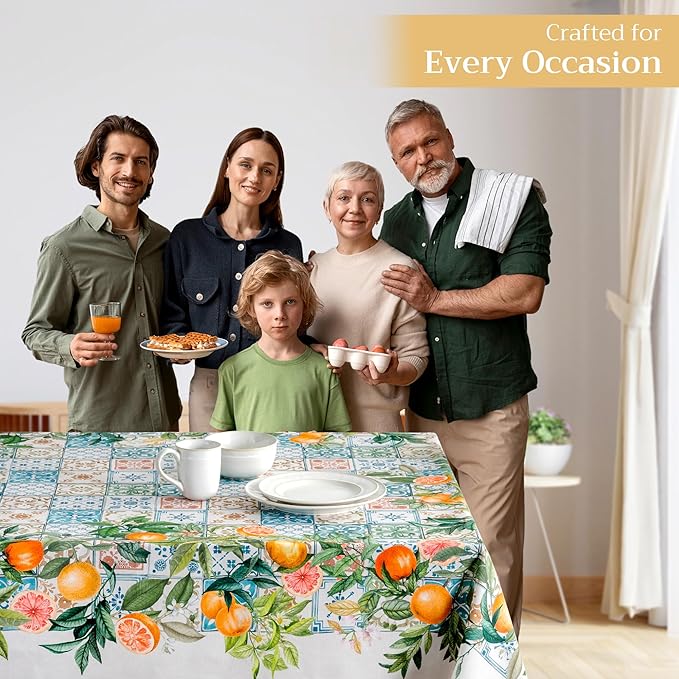 Maison d' Hermine Table Cloth Rectangle Table 100% Cotton 54 x 72 Inches Tablecloth Reusable Decorative Everyday Use for Dining Room, Farmhouse, Home, Party, Festive & Wedding Spring Summer - Agrume