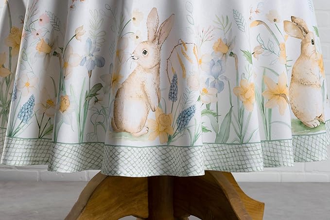 Maison d' Hermine Table Cloth Round Table 100% Cotton 63 Inches Tablecloth Reusable Decorative Everyday Use for Dining Room, Farmhouse, Home, Party, Festive & Wedding Spring Summer - Easter Dew