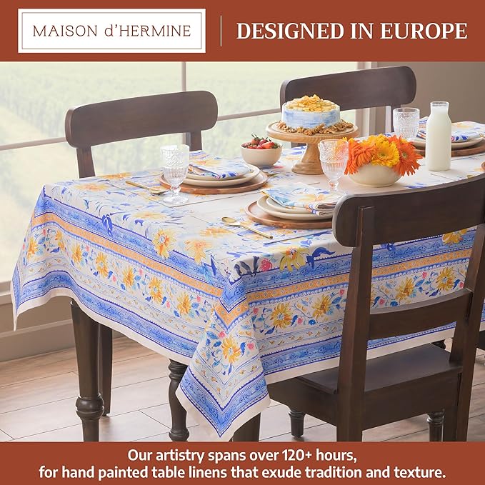 Maison d'Hermine Table Cloth Rectangle Table 100% Cotton Tablecloth for Dining Room, Farmhouse, Home, Hotel, Parties & Wedding - Ideal for Easter Decorations Spring & Summer (Girassol, 70" x 120")