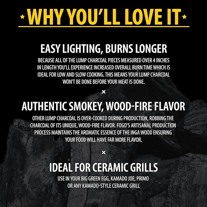 FOGO Super Premium Oak Restaurant Quality All-Natural Large Sized Hardwood Lump Charcoal for Grilling and Smoking, 17.6 Pound Bag