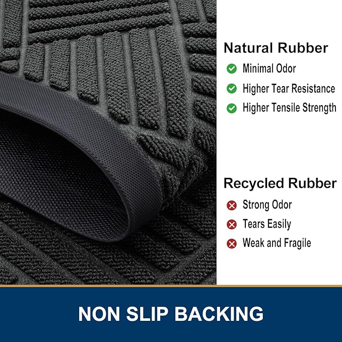 Smiry Front Door Mat Outside Entrance, Heavy Duty Outdoor Indoor Natural Rubber Doormat, Non Slip, Trap Dirt and Moisture, Easy Clean, Low Profile Patio Porch Entryway Mat, 71x23, Black