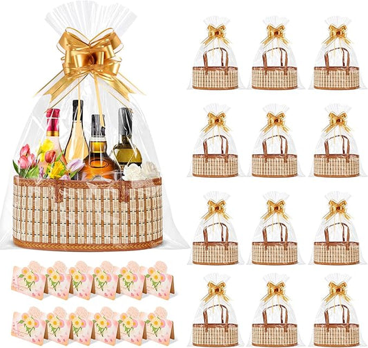 Orchidleaf 12 Set Baskets for Gifts Empty, Gift Empty Bamboo Basket Large, Foldable Woven Gift Basket with Handle for Baby Baptisms, Mother's Day, Christmas, Housewarming
