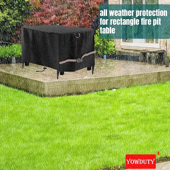 Rectangular Propane Gas Fire Pit Table Cover 52x34x24, Waterproof Heavy Duty 600D Rectangle Outdoor Fireplace Cover 52 Inch, All-weather Protection For Patio Firepit Table 49-52 inch