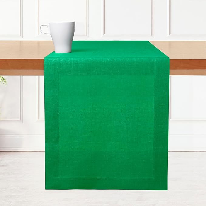 D'Moksha Homes Linen Kelly Green Table Runner 144 Inches Long - 100% Pure Linen Extra Long Table Runner 14 x 144 Inch for Winter, Holiday - Machine Washable