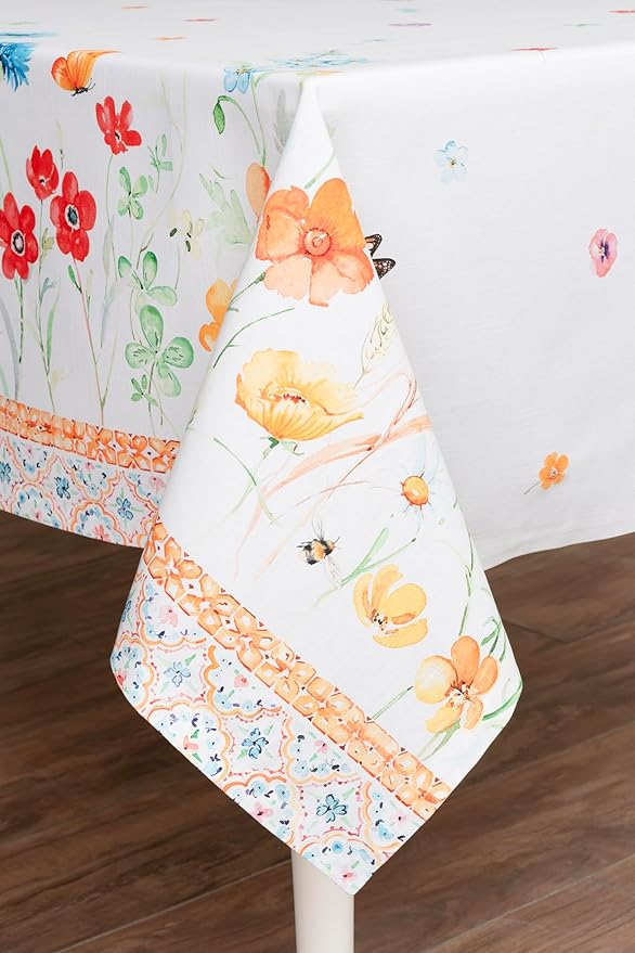 Maison d' Hermine Table Cloth Rectangle Table 100% Cotton 60 x 108 Inches Tablecloth Reusable Decorative for Dining Room, Farmhouse, Home, Party, Festive & Wedding Spring Summer - Summer Whisper