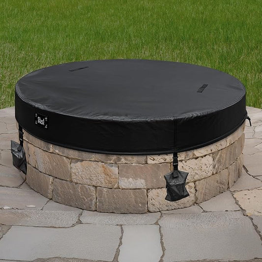 Outdoor Fire Pit Cover Round,In Ground Fire Pit Cover with Sandbag,Heavy Duty Waterproof Firepit Cover,Suitable for 56-60 Inch Round Built in Stone Firepits,Black