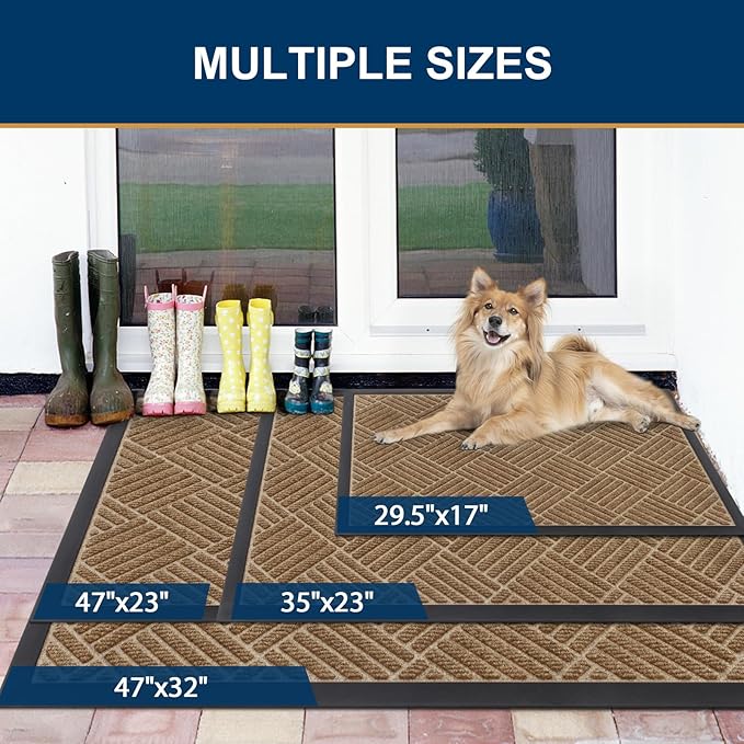 Smiry Front Door Mat Outside Entrance, Heavy Duty Outdoor Indoor Natural Rubber Doormat, Non Slip, Trap Dirt and Moisture, Easy Clean, Low Profile Patio Porch Entryway Mat, 35x23, Coffee