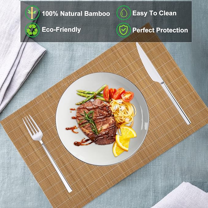 ANDSTAR Set of 2 Pcs Bamboo Placemats Sushi Rolling Mat Japanese Style Natural Anti-Slip Bamboo Placemats Washable Heat-Resistant Table Mats for Dining Room and Kitchen（Brown）