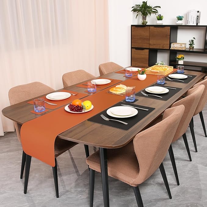 Myir JUN Table Runner Double Sided Vinyl Runner Table 94 Inch Long Runner for Table Washable Waterproof Non-Slip for Home Decorations Black Orange,12 x 94 inch