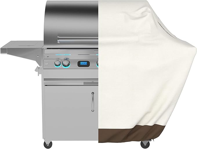 Amazon Basics Gas Grill Barbecue Cover for Outdoor, Waterproof, Anti-UV, Durable Heavy Duty, 60 inch, Medium, Beige