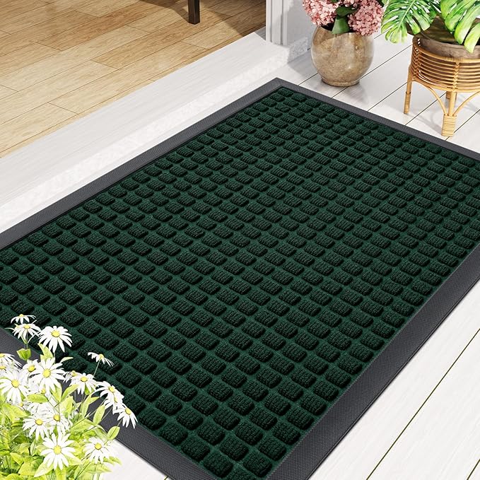 Smiry Front Door Mat Outside Entrance, Heavy Duty Natural Rubber Doormat, Non Slip, Trap Dirt and Moisture, Easy Clean, Low Profile Welcome Floor Mats for Indoor Outdoor Entry, 35x23 Inch, Black Green