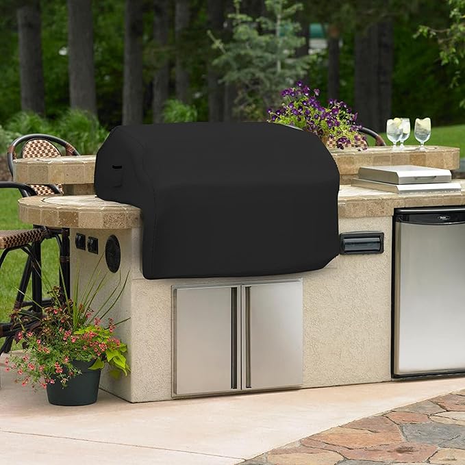 Covers & all Built-in Outdoor Grill Cover, Durable Heavy Duty 18 Oz Waterproof Cover Tuff Material with Air Pocket & Elastic for Snug Fit (57" W x 27" D x 26" H inches, Black)