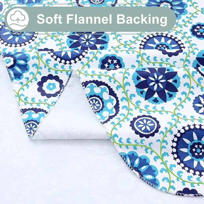 misaya Rectangle Waterproof Vinyl Table Cloth, Wipeable Tablecloth with Flannel Backing, Plastic Table Cover for Dinner, Picnic, Indoor and Outdoor (Navy Mandala, 60" x 102")