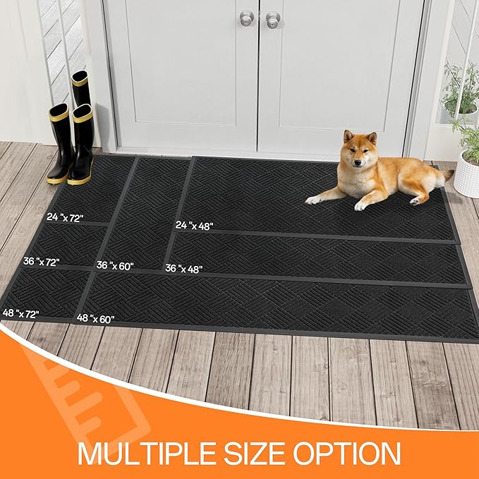 Indoor Outdoor Door Mat, 6’x 4' Doormat for Entryway, Rubber Backing Non Slip Front Door Mat Outside Entrance, Super Absorbent Commercial Floor Mat for Home Office, Black