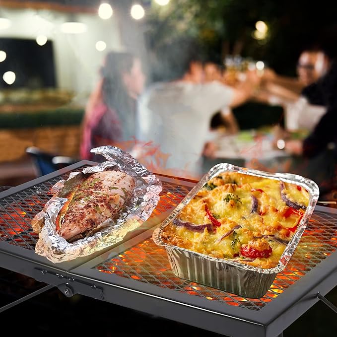 Large Folding Campfire Grill Grate, Portable Heavy Duty Steel Over Fire Camp Grill for Outdoor Camping Cooking Fire Pit, Black Folded in Half, 23.6"x15.7"