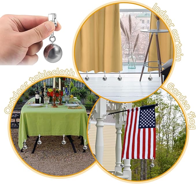 10 Pack Outdoor Curtain Weights, Heavy Duty Drapery Weights for Patio Pergola Cabana Gazebo, Stainless Steel Clips for Fixing Garden Flag, Shower Curtains, Tablecloth