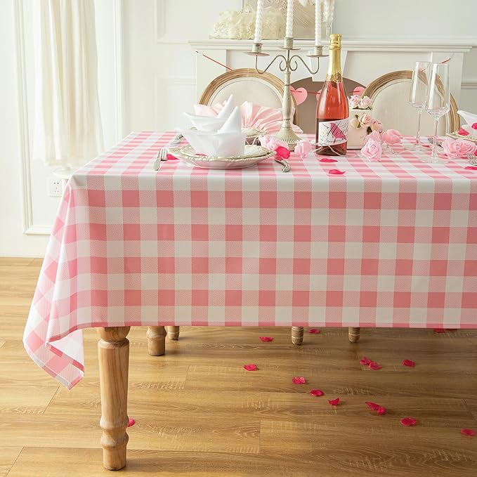 Waterproof Plaid Tablecloth Fabric - Oblong 52x70 Inch Classic Buffalo Tartan Table Cloth for Indoor/Outdoor Use - Washable Table Cover for Dinner, BBQs, and Parties