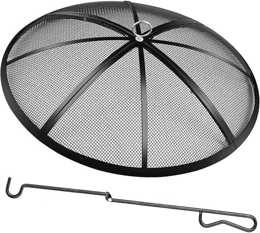 Fire Pit Spark Screen, 36 Inch Diameter Fire Pit Screen with Handle & Poker,Heavy Duty Metal Mesh Fire Pit Screen,Fire Pit Lid for Outdoor/Beach/RV Camping/Backyard