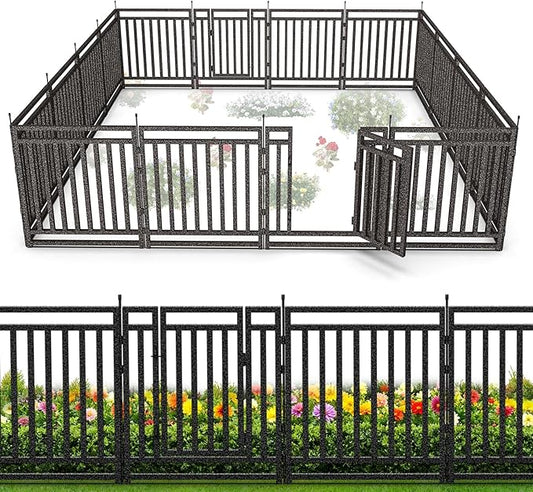 Garden Fence 40in (H) x 36ft (L), 14 Panels + 2 Gates, Durable Outdoor Yard Barrier, Secure Garden Fencing Weather-Resistant Fence Ideal for Pets, Privacy & Decoration, Black Silver
