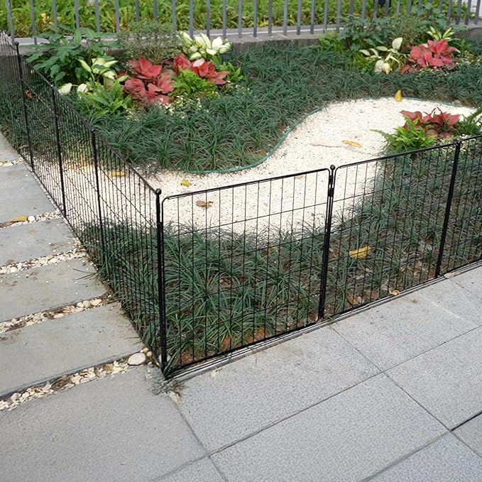 FXW Decorative Garden Fence for Yard - 20in(H) x 59.2ft(L) 32 Panels - Metal Fencing Panels - Animal Barrier Border for Dogs & Rabbits, Flower & Plant Edging