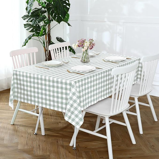 Romanstile Square Vinyl Tablecloth, 100% Waterproof Checkered Plastic Table Cloth, Heavy Duty Buffalo Gingham Table Cover for Dining, Camping, Picnic, Outdoor - 54 x 54 Inch, Light Grey