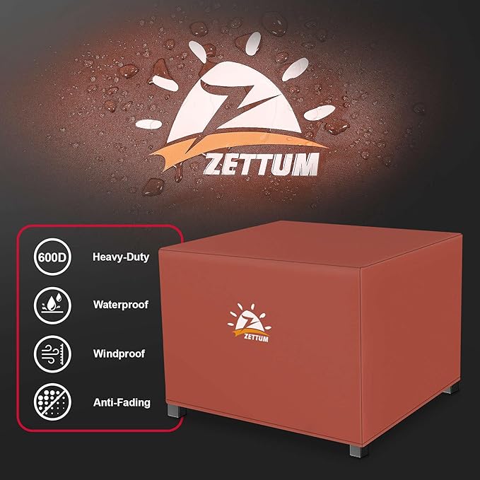 Zettum Fire Pit Cover Square 36 Inch - Outdoor Firepit Cover Heavy Duty & Waterproof, 600D Patio Fire Table Covers Gas Fire Pit Accessories Fit 34" Yaheetech Firepit Brown - 36 x 36 x 20 Inch