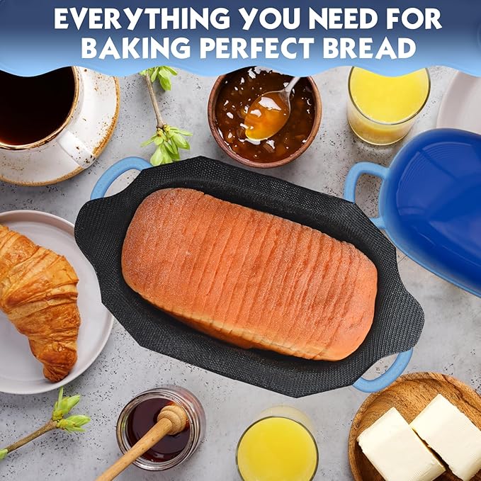 Dutch Oven for Bread Baking - 2.5QT Bread Pans for Homemade Bread with Perforated Non-Stick Silicone Liner Cast Iron Bread Pan Dutch Oven Loaf Pan with Lid and Loop Handles for Homemade Breadmaking