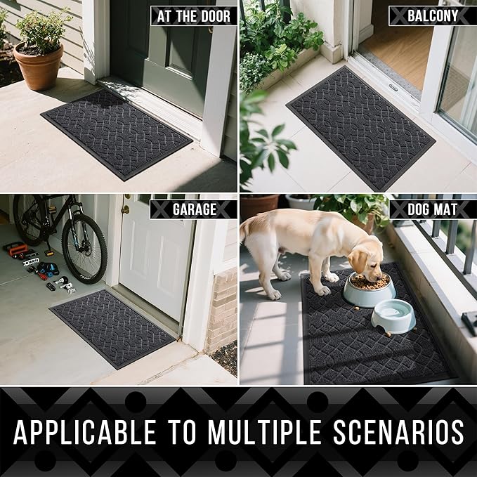 Yimobra Large Door Mat 47x24, All-Season Waterproof Doormat Outdoor Entrance, Heavy Duty Non-Slip Outside Door Mat for Garage Patio Proch Entryway Indoor, Easy Clean, Black Gray