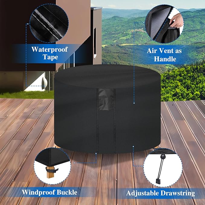 Fire Pit Cover Round- Waterproof Firepit Covers Round (36Dia x 24H inches, Black) Outdoor Fireplace Cover Weatherproof and Non Fading