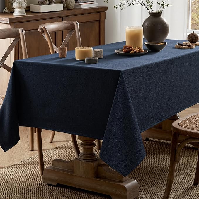 MIULEE Navy Blue Linen Polyester Tablecloth 60x84 Inch Rectangle Table Cloth Waterproof,Stain Resistant & Wrinkle Resistant for Dining Party Wedding