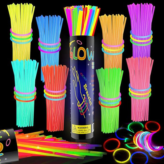100 Pcs Glow Sticks Bulk, 8" Glow in the Dark Party Supplies - Neon Glow Stick Bracelets & Necklaces for Festivals, Concerts, Raves, Night Clubs, Halloween, Christmas, Birthdays