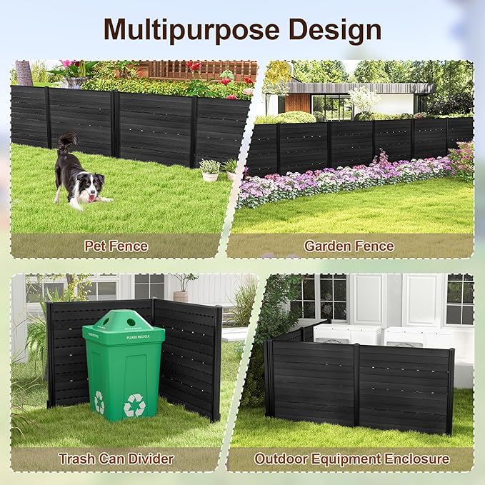 Giantex 2 Panels Air Conditioner Fence with 5 Stakes, 48''W x 45''H Outdoor Privacy Screen, HDPE Decorative Trash Can Enclosure, Freestanding Fences for Garden Lawn AC Unit Pool Pump, Black