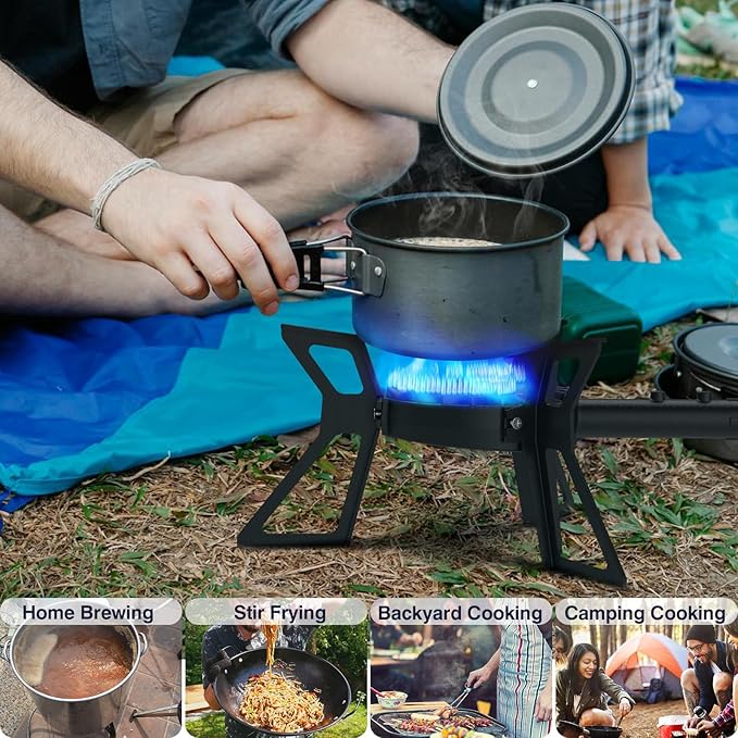 Llamaviva 100,000 BTU Portable Propane Gas Stove with Tripod Stand – High-Pressure Single Burner Outdoor Gas Cooker for Camping, Hiking, Boiling, Frying, and Outdoor Cooking