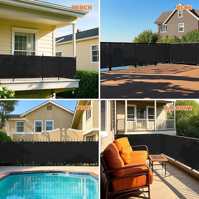 2.5' x 137' Balcony Privacy Screen Fence Cover with Zip Ties Grommets for Apartment Patio Porch Deck Backyard Outdoor (Black)