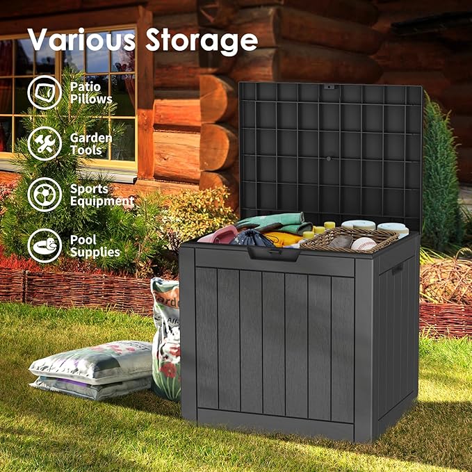 30 Gallon Outdoor Storage Box – Resin Deck Box with Lockable Lid, Waterproof Patio Furniture Storage for Tools, Garden & Yard Organization (Black