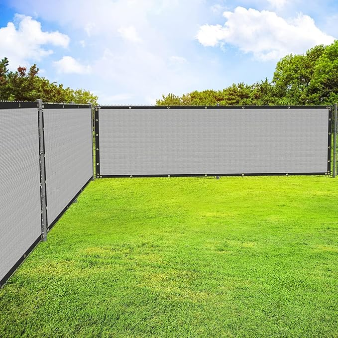 ECOOPTS 4'x214' Privacy Fence Screen Windscreen with Copper Grommets, Fit for Commercial Fence and Residential Garden Outdoor 90% UV Blockage, Cable Zip Ties Included (Gray)