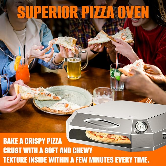 Onlyfire Stainless Steel Pizza Oven Kit for Gas Grill, Charcoal Grill and Propane, Portable Grill Top Pizza Oven Kit Baking Tools Including Pizza Stone, Pizza Peel & Thermometer