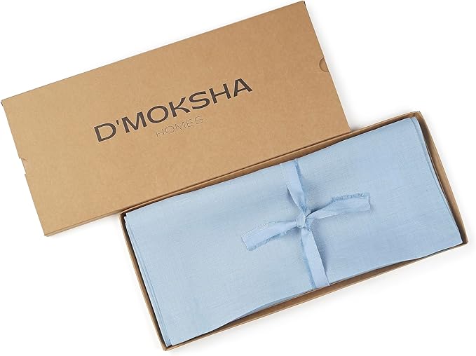 D'Moksha Homes Linen Table Runner 14 x 48 Inch - 100% Pure Linen Powder Blue Table Runner - Machine Washable Farmhouse Table Runner for Hanukkah, Holiday Decor
