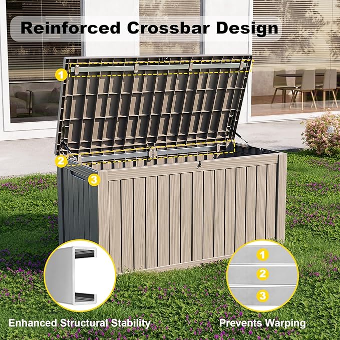 EasyUp 180 Gallon Outdoor Storage Box, Resin Waterproof UV-Resistant Deck Box with Hydraulic Lid Support, Reinforced Stability for Patio, Garden, and Poolside, Gray