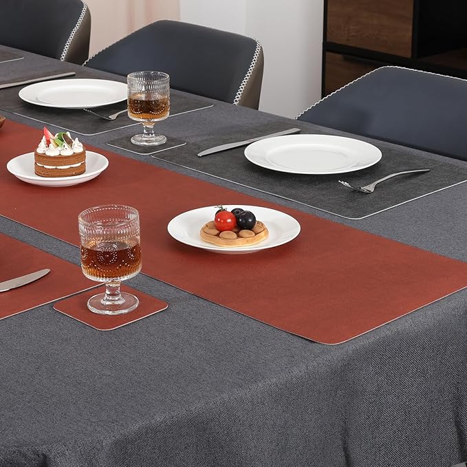 Table Runners 94 Inches Long, Dual-Sided Faux Leather Farmhouse Table Runner Waterproof Heatproof Non-Slip for Living Room Party Home Decor Holiday Decorations(Gray Terracotta, 12 x 94 Inch)