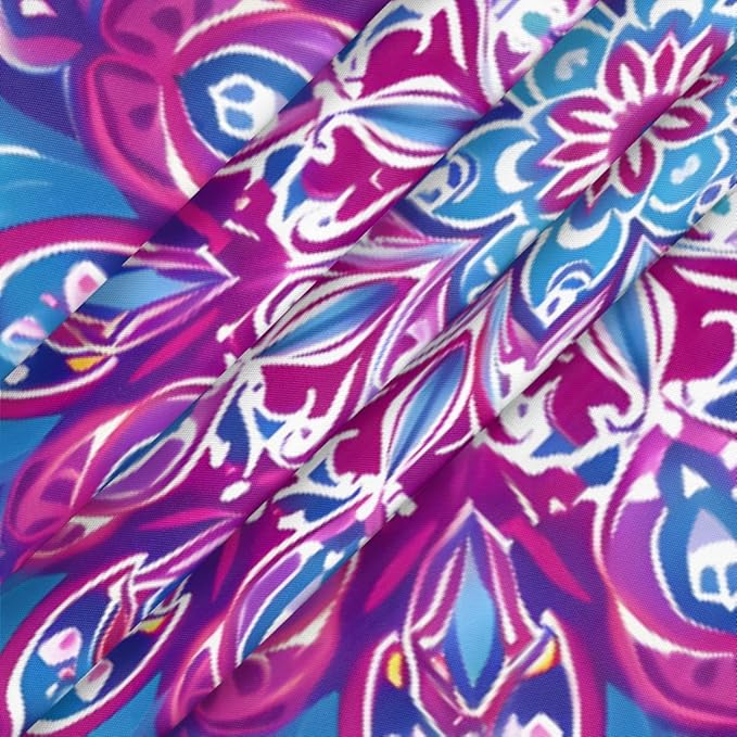 Mandala Vintage Flowers Round Table Cloth Cover, Elastic Edge Waterproof Wipeable Tablecloths 36"-42" Polyester Tablecloth for Party Restaurant Banquet Holiday Camping Outdoor Picnic