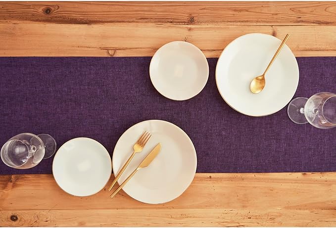 Solino Home Linen Grape Table Runner 108 Inches Long - Athena, 100% Pure Linen Dining Table Runner 14 x 108 Inch for Winter, Valentines, Spring, Easter