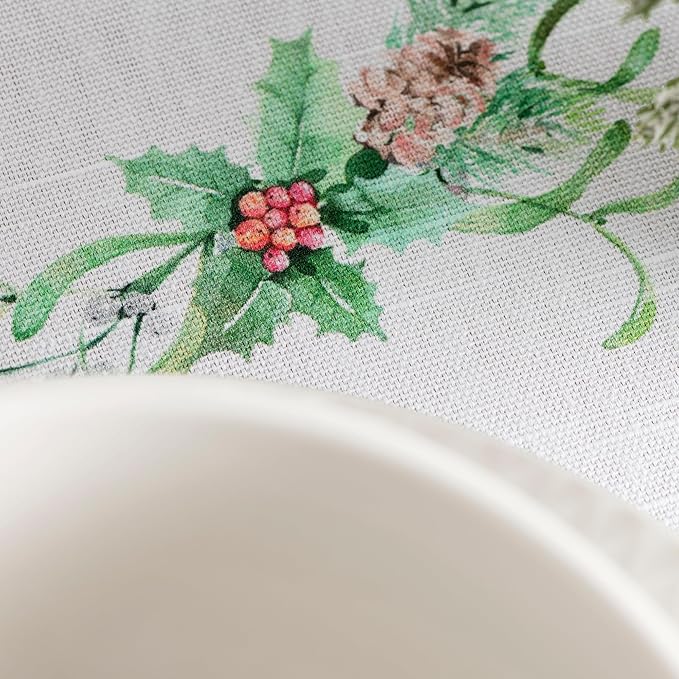 Maison d' Hermine Table Cloth Rectangle Table 100% Cotton 70 x 108 Inches Fall Tablecloth Reusable Everyday Use for Thanksgiving Christmas Decorations Dining Farmhouse Party (Christmas Tradition)