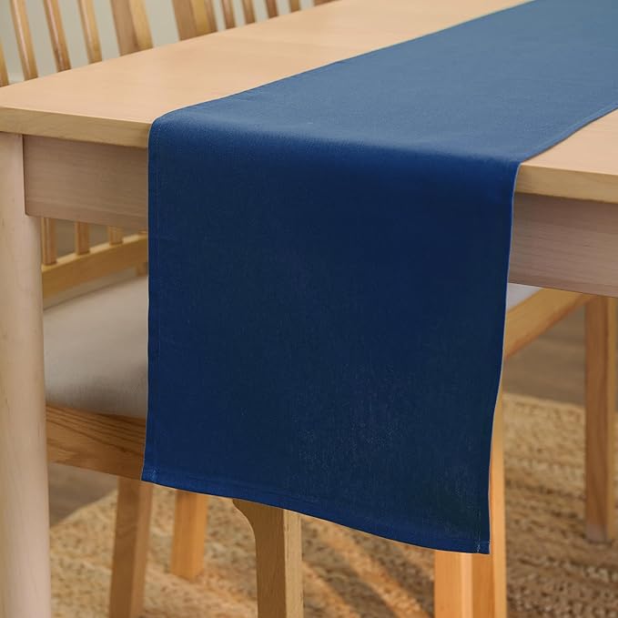 Encasa XO Table Runner 13"x59" Long | Cotton Canvas Fabric | Cobalt Solid Color | Machine Washable & Durable
